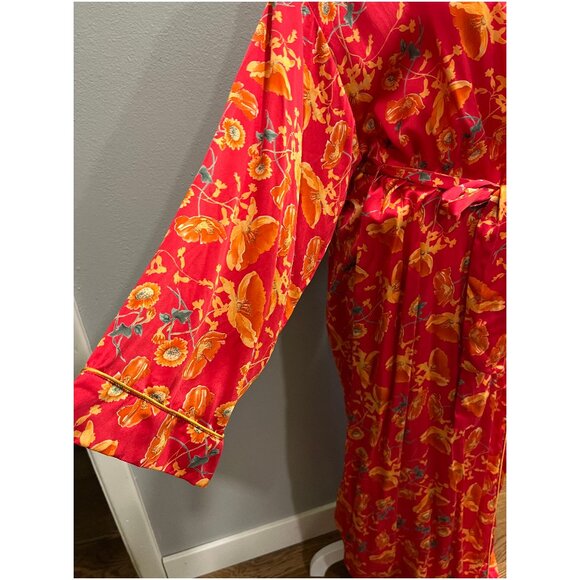 Saks Fifth Avenue 100% Silk Long Robe, Red floral, Size L - Picture 4 of 11